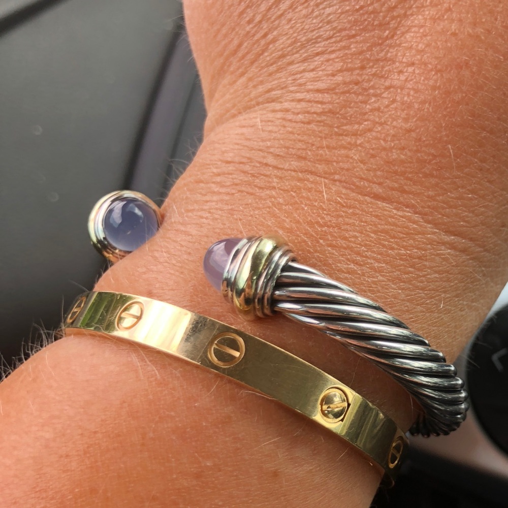 David Yurman 7MM chalcedony & gold cable cuff